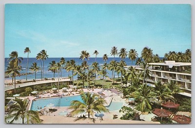 Vintage Dorado Hilton Puerto Rico Poolside Tropical Postcard 1961