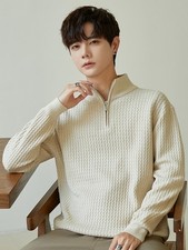 High-neck Zipper Sweater Men's Autumn/winter Knitted Tops Pullover Casual Slim