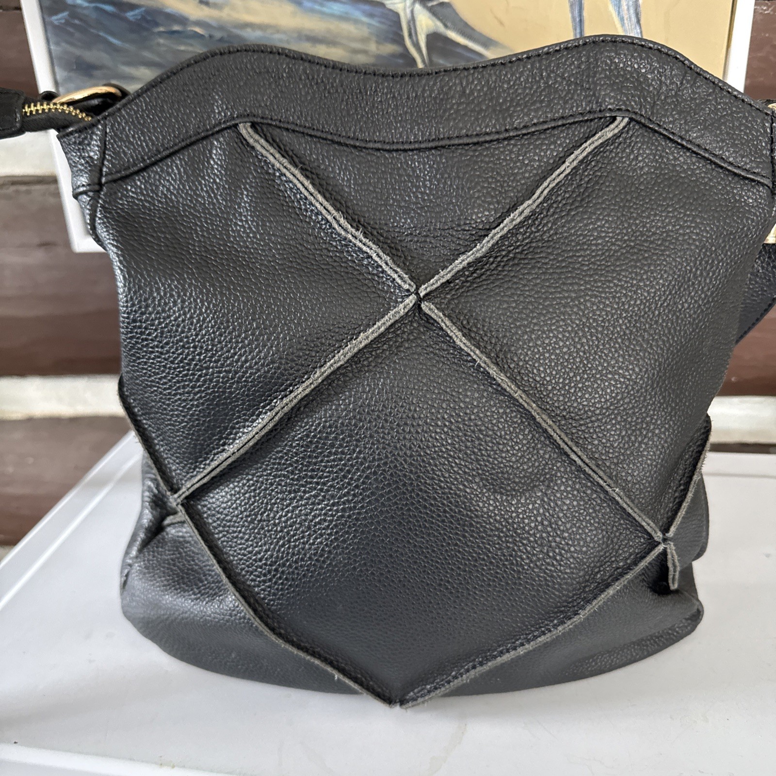 Vintage Boho Patchwork Leather Black Shoulder Bag… - image 5