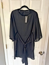 boohoo Women's US 14 Black Kimono Sleeve Faux Wrap Dress NWT