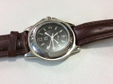 Yess men's black dial brown leather strap watch