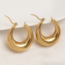 Large 9CT Gold Filled CREOLE Hoop Earrings Surgical Women Gilr Jewelry Gift PAIR