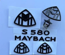 Gloss Black S580 Maybach Set Front Fender Rear Emblems Badge For Mercedes Benz