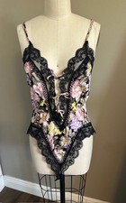 Vintage Victorias Secret Bodysuit Gold Label Satin Second Skin Teddy Lace Romper