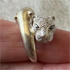 Vintage Sterling Silver 925 Panther Animal Ring Size 5 Diamond Chips