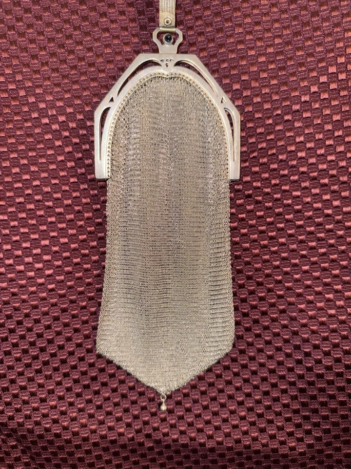 Cartera victoriana de malla Chatelaine años 1890-1920 Early Whiting & Davis rara marca X Foto 4 de 4