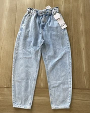 Pantalon Vaqueros Para Mujer Desaogados Cintura Alta Con Efecto Paperbag Zara 38