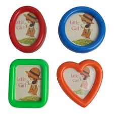 Lot Of 4 Vintage 80s 90s Plastic Colorful Mini Picture Frames Four Shapes Kitsch