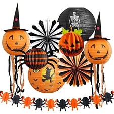 Halloween Party Decorations, 9 Pc Set, Black  Orange, Lanterns