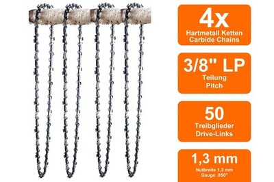 4 Hartmetall Sägeketten passend für Castor Hi-tech1.8 | 35cm 3/8LP 50TG 1,3mm