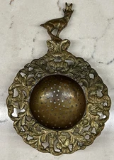 Tea Strainer, Antique Brass, Featuring Alpine Ibex Mountain Goat, Italy