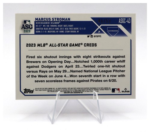 2023 Topps Chrome Marcus Stroman #ASGC-43 ASG Gold Refractor /50 - Picture 2 of 2