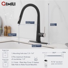 GIMILI Black Kitchen Faucet with Pull Down Sprayer, High Arc Single...