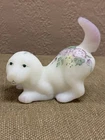 Fenton Glass Handpainted Floral White Puppy Figurine Signed