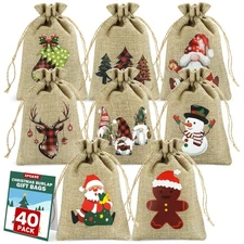 40Pcs Christmas Burlap Bag, 4 x 6 Inch Christmas Gift Bags with Drawstring Xm...