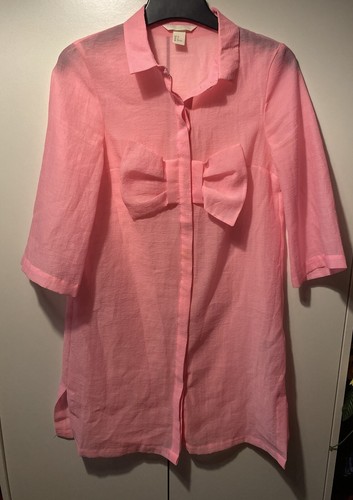 Pink H&M Eur 32 Button Up Collared Cute Pink Bow Front Shirt Womens Cute - Picture 2 of 24