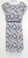 Ann Taylor Loft Sheer Blue Floral Dress Elastic Waist Keyhole Closure Lined 6