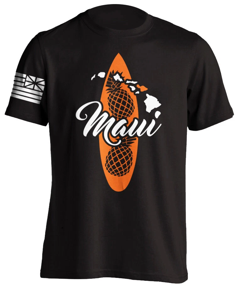 Maui Surfing Hawaii Pineapple Surf Board Short Sleeve T-Shirt with Flag New