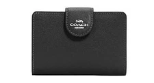 COACH Women's Medium Corner Zip Wallet in Crossgrain Leather (Black)