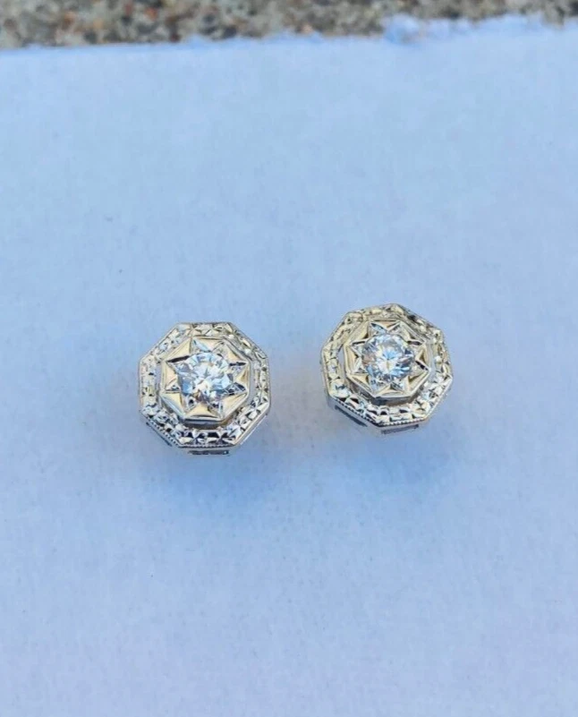 $1,795.00 - Aretes de diamantes redondos solitario natural de oro blanco de 14 k de 0,40 quilates Foto 2 de 4