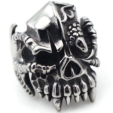 Domineering Eagle Claw Scar Skull Ring Stainless Steel Gothic Men's Alien Ring