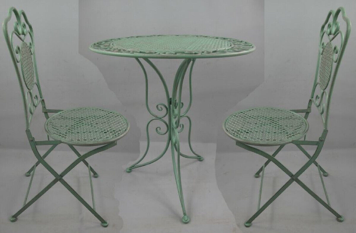Casa Padrino Jugendstil Metall Gartenmöbel Set Antik Grün - 1 Tisch 2 Stühle
