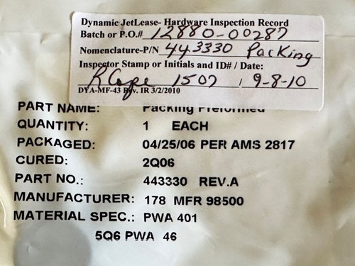 443330 Pratt & Whitney Aircraft Packing, New Surplus - Bild 5 von 6