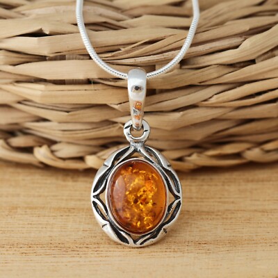 Oval Ostsee Bernstein 925 Sterlingsilber Stilvoller Anhänger Halskette Schlange Kette verpackt