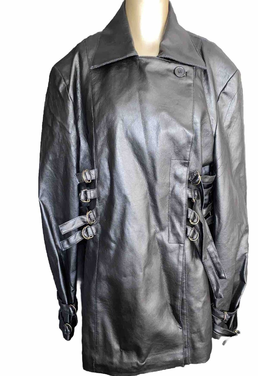 Steampunk Coat Black Vinyl  Buckled Lined Cyber P… - image 1
