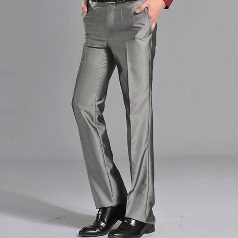 Men Dress Pants Trousers Shiny Straight Leg Slim Fit Classic