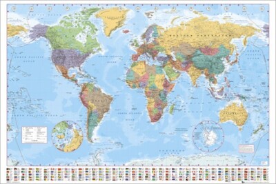 Poster WORLD MAP / WELTKARTE 2015 -  World map & flags 91,5x61cm NEU!!  56090