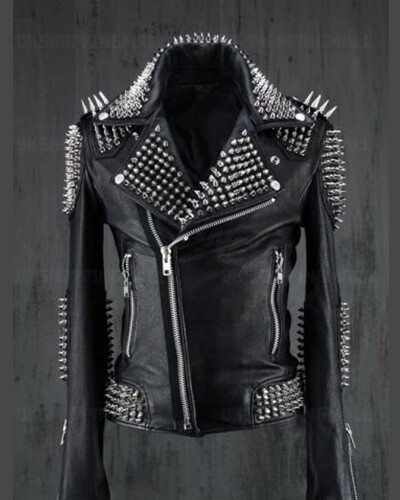 Men Real Silver Spiked Studded Leather 