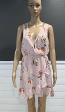 AQUA NEW Women's Blush Floral Print Waist Ruffled Faux Wrap Dress Size Medium