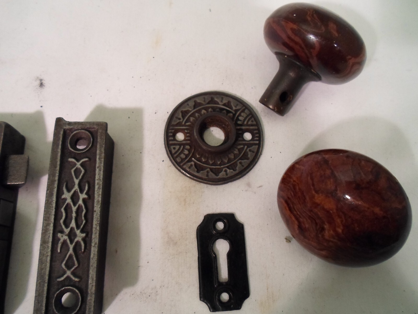 Antique 1863 Civil War BLW Steel Rim Lock Bennington Door Knobs w/key