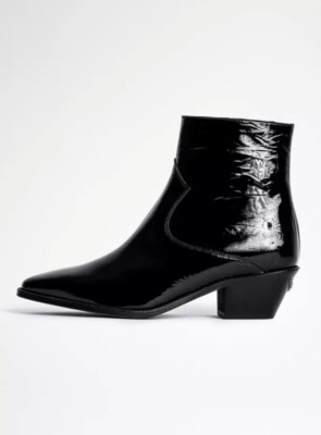 Zadig & Voltaire Tyler Patent Leather Ankle Boots Black Booties Sz 36, New!
