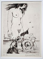 Womacka, Walter (1925 Obergeorgenthal - 2010 in Berlin)  Stehender Akt mit Rose