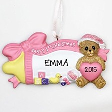 Baby Bottle Pink Personalized Christmas Tree Ornament