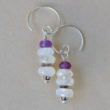 U C Sundance Rainbow Moonstone Amethyst Labradorite 925 Sterling Silver Earrings