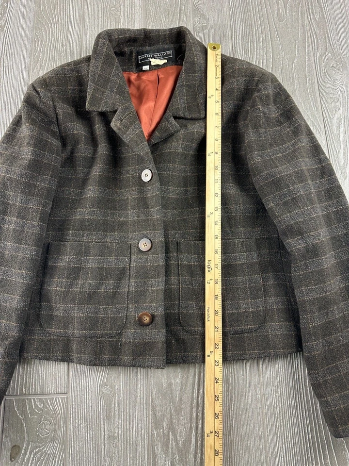 Harris Wallace Jacket Blazer Womens Sz Large Plaid Gray Wool Blend Button Up - Image 4 of 4