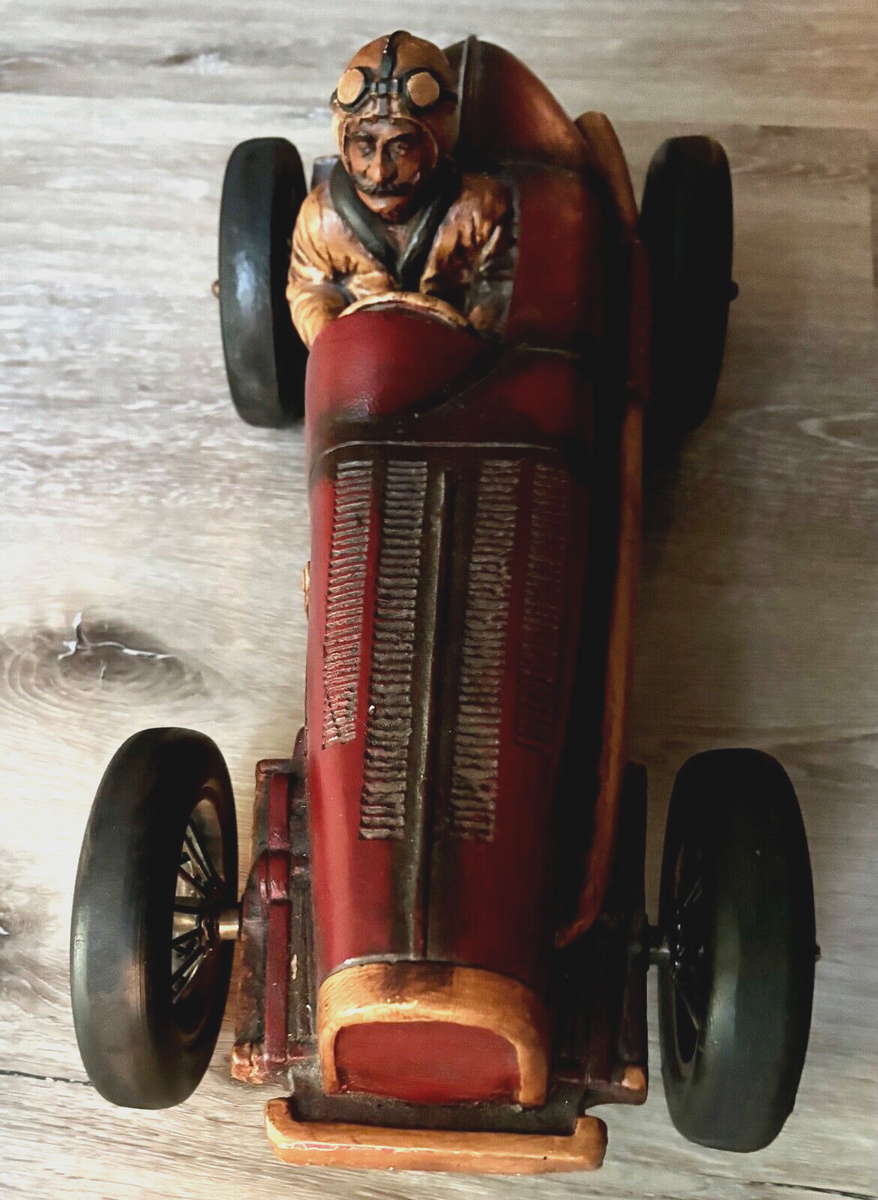 Vintage Large Wood/Resin Racing Roadster Car w/Driver, 20.75 Vintage Large Wood/Resin Racing Roadster Car w/Driver, 20.75