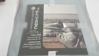NEXHOME PRO Duvet Cover Set Full Size Linen Look Textured Organic Natural 100%