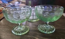 Vintage Mosser Glass Green Jennifer -Children's Dishes. Three pieces,stemware 