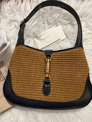 Gucci Jackie 1961 Raffia Large 2-Way Shoulder Bag Brown Raffia
