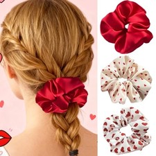 3 Packs Valentine s Day Hair Scrunchies Heart Hair Bands Soft Elastic Red Heart