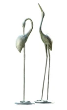 Contemplative Garden Crane Pair of Aluminum Statues