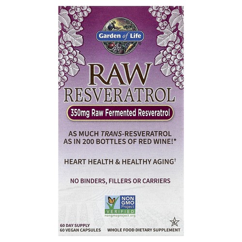 Garden of Life RAW Resveratrol 350 mg 60 Veggie Caps Gluten-Free, Kosher, No