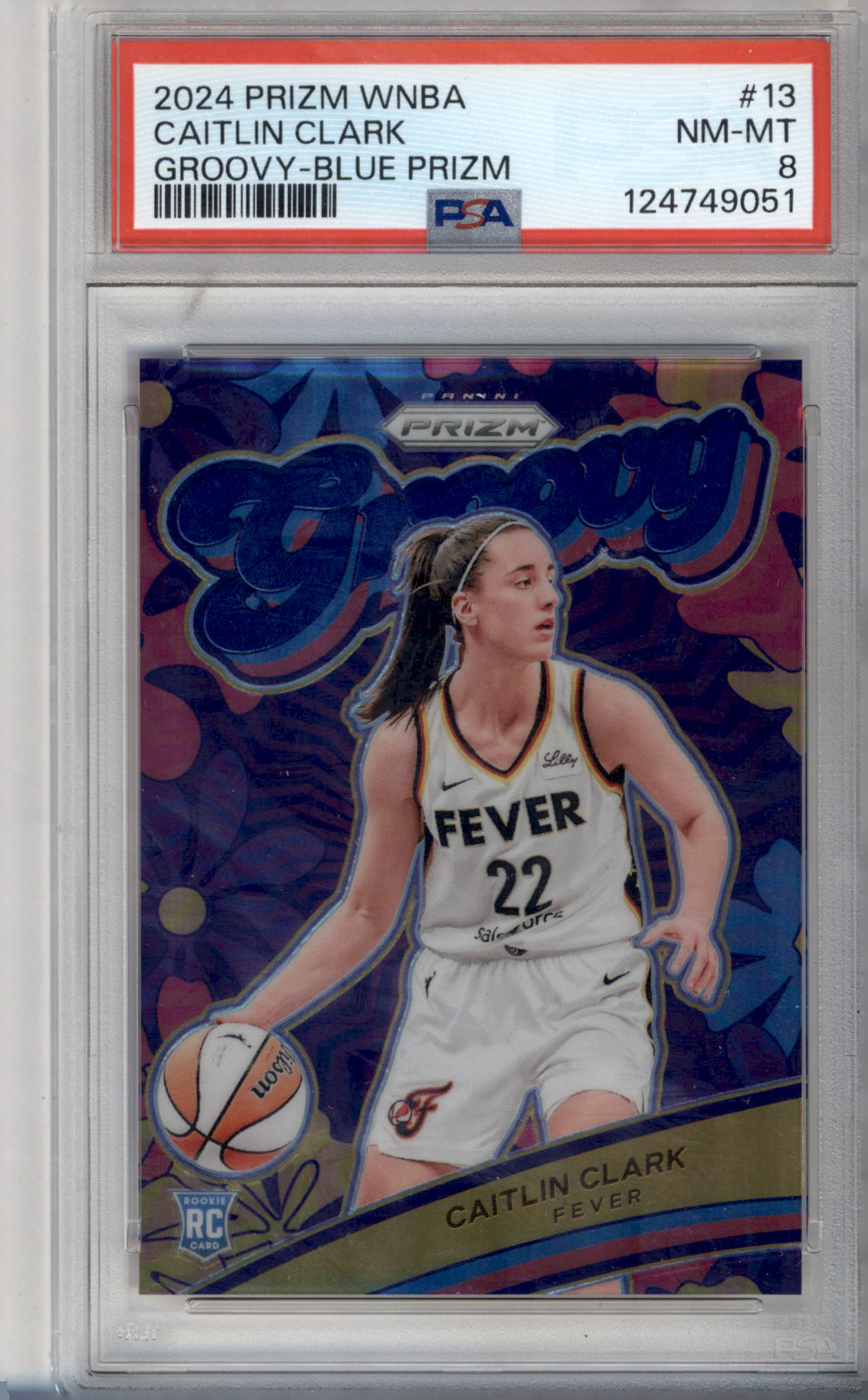 2024 Panini Prizm WNBA Groovy Caitlin Clark #13 Blue Prizm /49 Rookie RC PSA 8