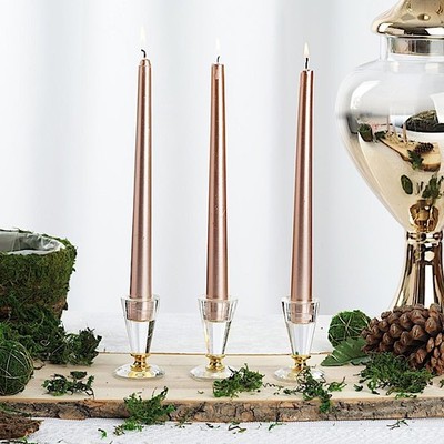 48 Rose Gold Premium 10'' Taper Candles Unscented Dinner Party Wedding Decoration