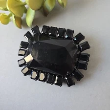 Vintage Art Deco Style Black Acrylic Rhinestones Mourning Pin Brooch