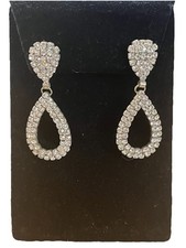 Nadri Silvertone Pave Crystal Teardrop Earrings Dangle Drop Sparkles